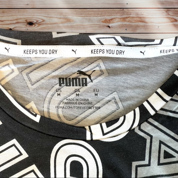 NWT PUMA Cropped Drycell Logo Sport Tee in Black, White, and Gray - Picture 2 of 6
